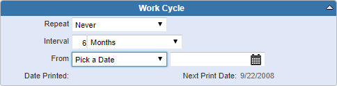 Work Cycle Panel Fields