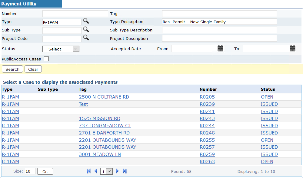 Payment Utility Search Form Results