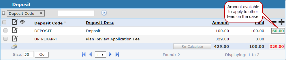 Refunded Fee shown in Green in the Deposit Panel