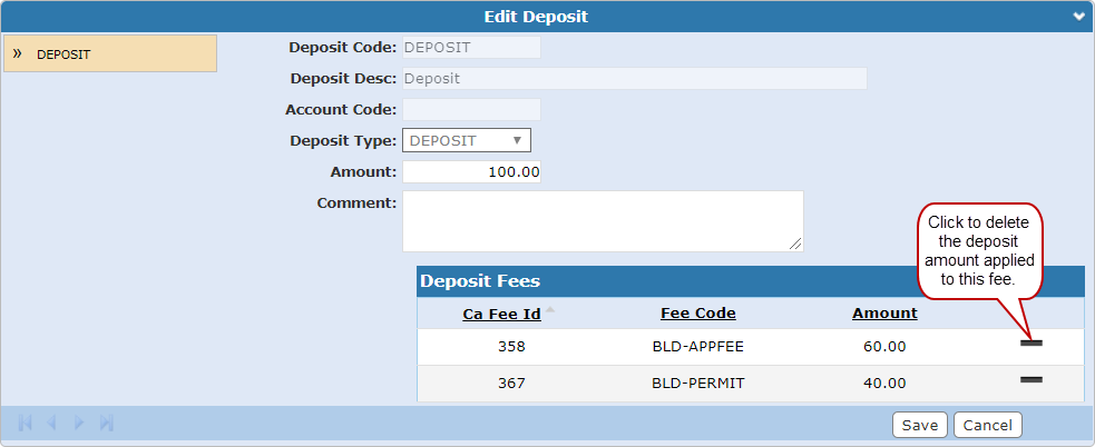 Remove Deposit Amount Applied to this Fee